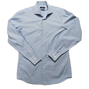 Hugo Boss Button Down Shirt Slim‎ Fit Men's 39 Stripe Blue White Long Sleeve